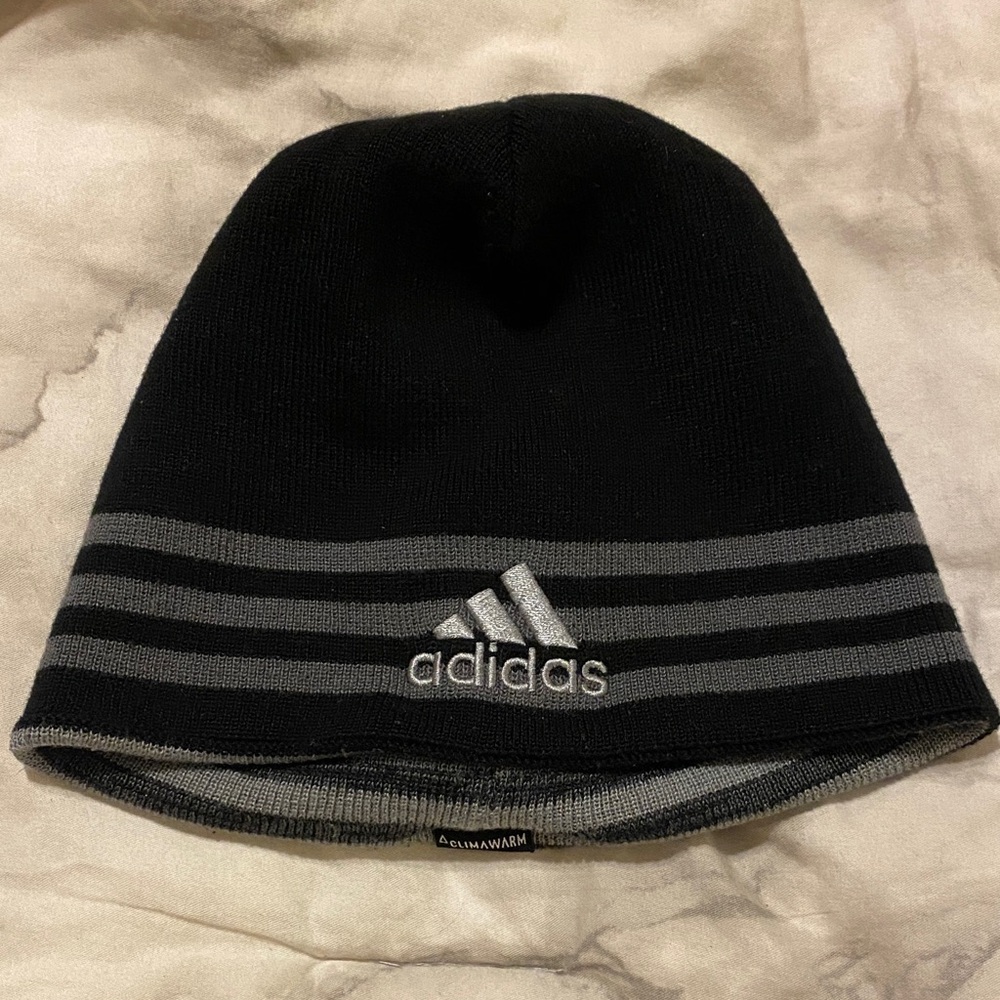 Adidas Black and Gray Striped Beanie